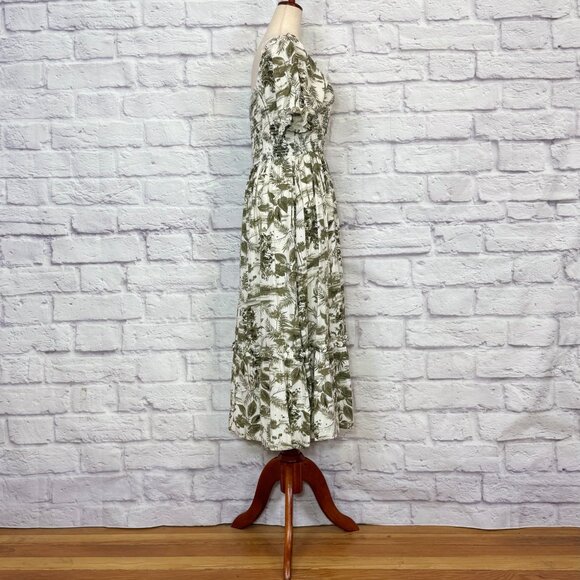 Anthropologie By the River Linen Blend Botanical Print Off-the-Shoulder Dress - Picture 3 of 6